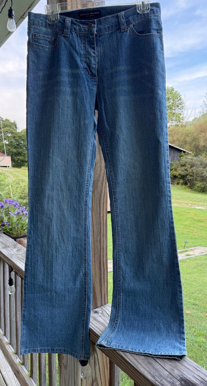 VTG Y2K Dorothy Perkins Flare Jeans Embroidered Pockets Size UK 10 US 6